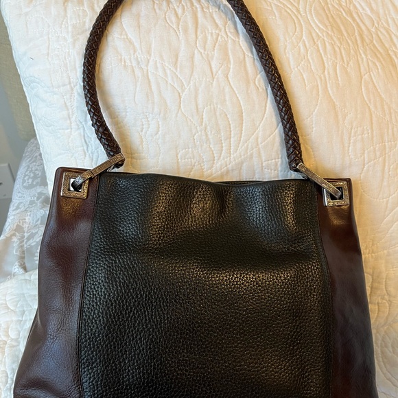 Brighton Vintage Black & Brown Pebbled Leather Women's Shoulder Bag and scarf - Picture 4 of 10